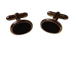Christian‎ Dior Cufflinks Oval Black Gold Tone Vintage Classic Formal